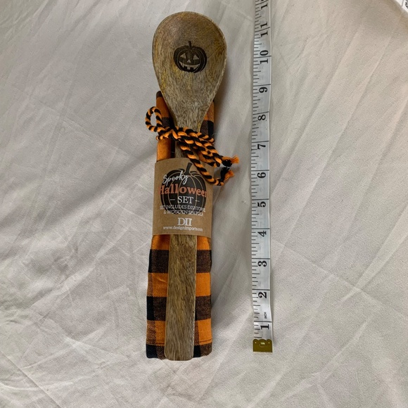 Spooky Halloween Wooden Spoon & Black Gingham Dish Towel Set - Picture 6 of 6